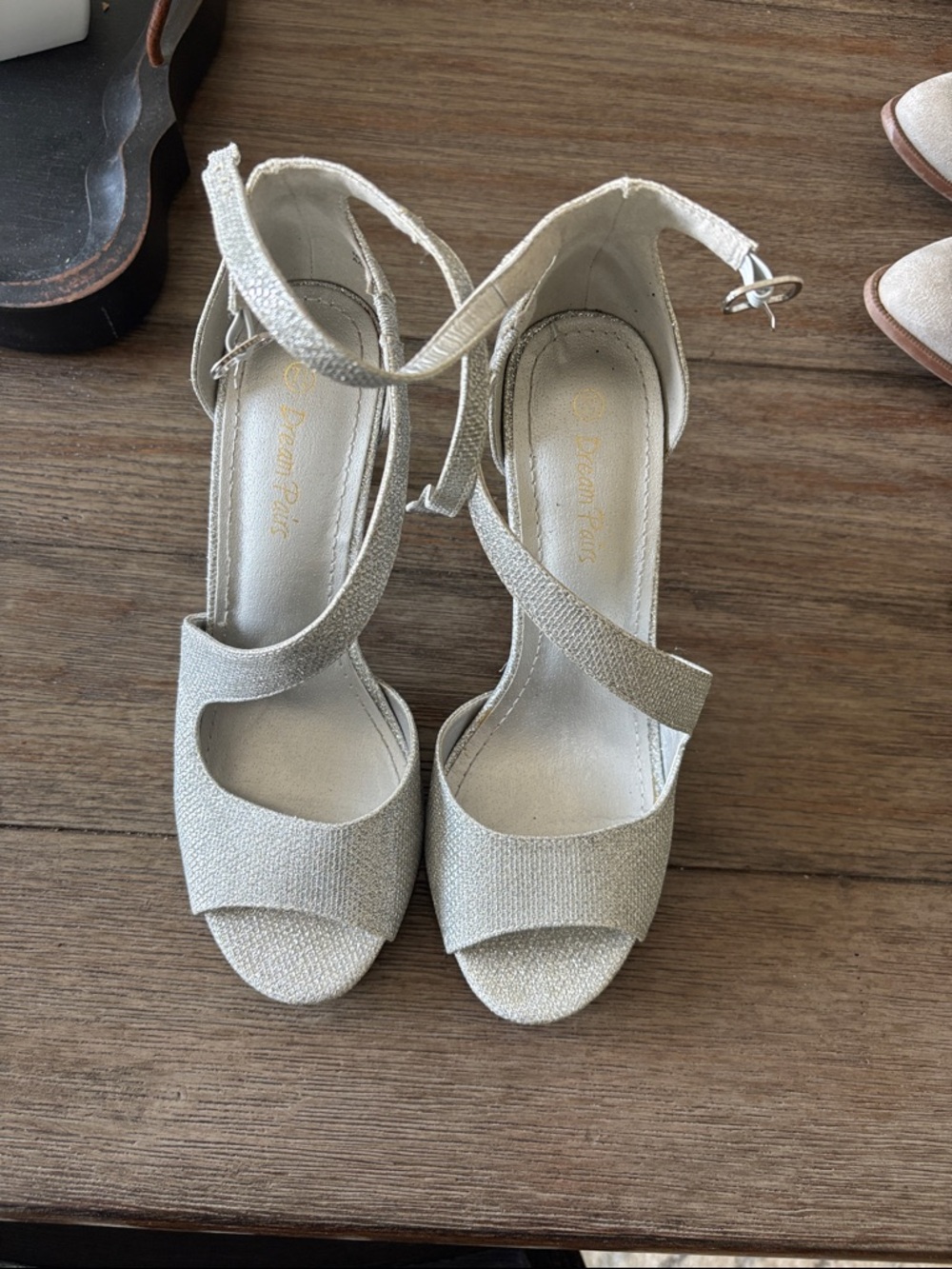 Dream Pairs Champagne Glitter Ankle-Strap Heels